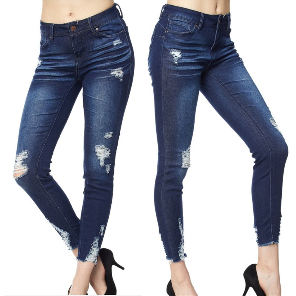 Distressed Denim Jeans- Dark Wash - Picture 2 of 2